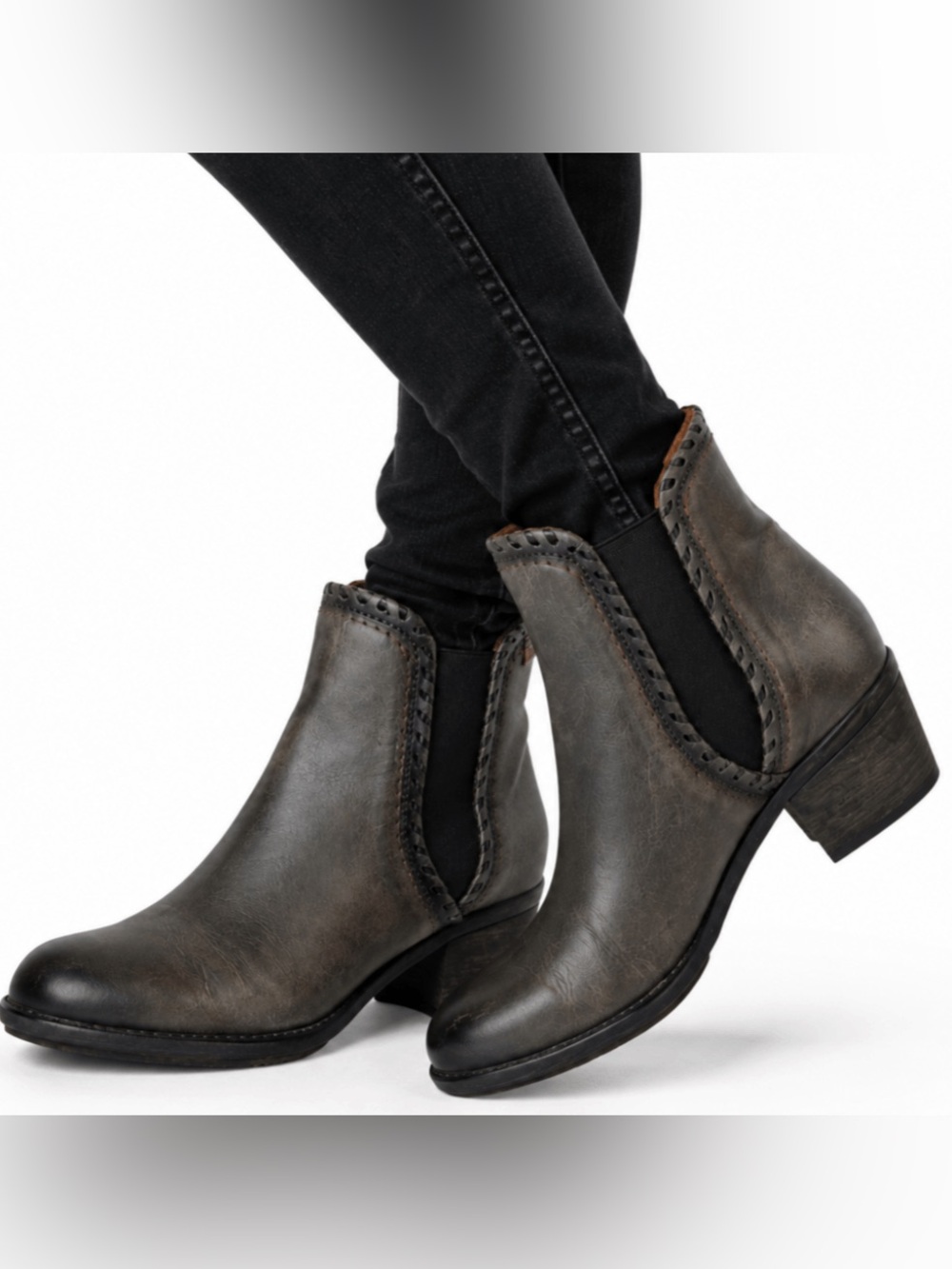 PIKOLINOS Andorra Gray Ankle Boots Leather Heeled Booties Braided Whipstitch